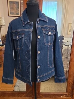 Martha Stewart Dark Blue Denim Jacket with Contrast Stitching